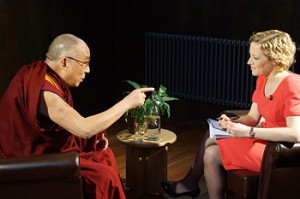 His Holiness with Cathy Newman of Channel 4 News in Cambridge Photo: Jeremy Russell OHHDL