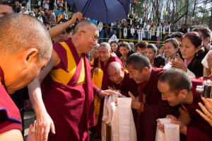 His Holiness the Dalai Lama greeting well-wishers as he prepares to depart from the Tibet Institute in Rikon, Switzerland, on April 17, 2013. Photo Manuel Bauer