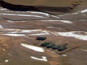 Aerial view of five tents erected by intruding Chinese troops inside Indian territory in Ladakh Photo: Hindustan times