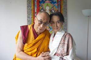 His Holiness the Dalai Lama and fellow Nobel Peace Laureate Aung San Suu Kyi in Prague, Czech Republic, September 15 Photo: Jeremy Russell OHHDL