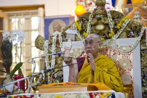 His Holiness the Dalai Lama bestowing an empowerment during the final day of his three day teaching. Photo/Lobsang Tsering/OHHDL