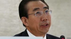 Wu Hailong, special envoy of China's foreign ministry, addressing the Human Rights Council at the UN in Geneva on October 22. Photo: Reuters