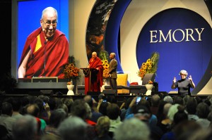 His Holiness the Dalai Lama speaking on the Pillars of Responsible Citizenship in the 21st Century Global Village at the Arena, Atlanta, Georgia Photo: dalailama.com