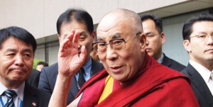 His Holiness the Dalai Lama waves to well-wishers on his arrival in Japan Photo: Office of Tibet, Japan