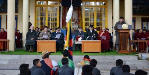 Mr Penpa Tsering, Speaker of the Tibetan Parliament-in-Exile, addressing the 55th Tibetan National Uprising Day gathering Photo: tibet.net