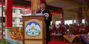 Sikyong Dr. Lobsang Sangay at Tashi Lhunpo monastery in South India during the 25th birthday commemoration of the 11th Panchen Rinpoche Photo: tibet.net