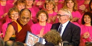 Tibet’s leader His Holiness the Dalai Lama being awarded the Nobel Peace Prize in Oslo, Norway, in December 1989 