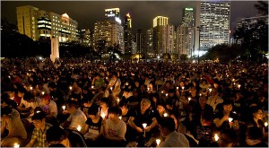 Vigil in Hong Kong photo: New York Times