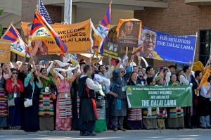 Supporters of His Holiness the Dalai Lama gathered outside the 16th Street Baptist Church Photo: Sonam Zoksang