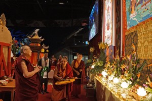 His Holiness arrives at the UBC Thunderbird Arena before the start of his teachings in Vancouver Photo: OHHDL/Jeremy Russell