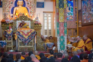 His Holiness the Dalai Lama during the teaching at Tsuglakhang, the Main Tibetan Temple in Dharamsala, HP, India on December 2, 2014.  Photo: Tenzin Choejor/OHHDL