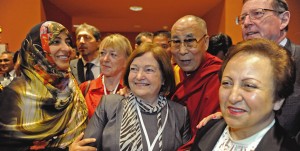 His Holiness the Dalai Lama with fellow Nobel Peace Laureates at the Summit Photo: Brian Luca Bianco