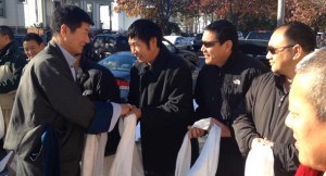 Tibetans in Boston welcoming Sikyong Lobsang Sangay on his arrival on Nov 29, 2014 in Boston. Photo: Office of Tibet, USA