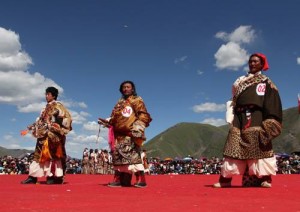 Tibetan performers on stage during the "Army Day" celebration in Diru Photo: Diru County government website/via TCHRD